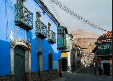 Street in Potosi downtown, Boliviaの写真素材