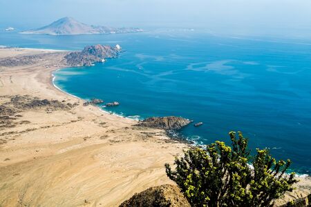 Aerial view of the coast in Parque Nacional Pan de Azucar, Chile