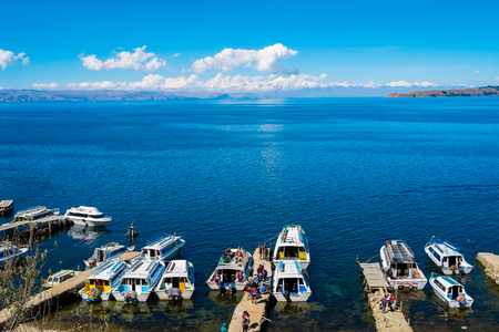 Port of Yumani on Isla del Sol, Lake Titicaca, Boliviaのeditorial素材