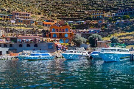 Village of Yumani on Isla del Sol, Lake Titicaca, Boliviaのeditorial素材