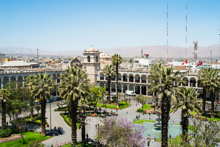 View of Plaza de Armas from the Cathedral, Arequipa, Peruのeditorial素材