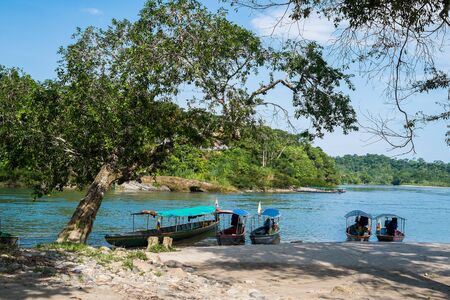 Beach of Misahualli on Rio Napo, Amazon, Ecuadorの写真素材