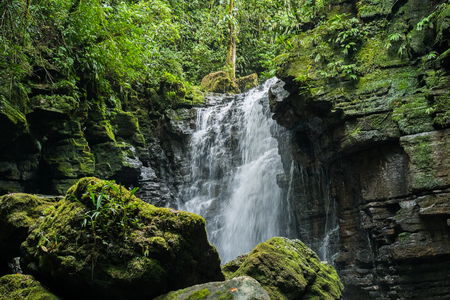Waterfall and river in Misahualli, Amazon, Ecuadorの写真素材