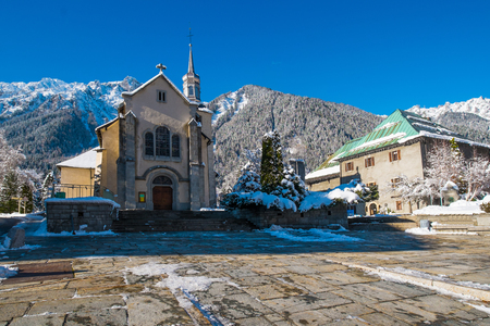 Church of Chamonix and Brevent, Franceの写真素材