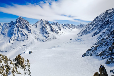 View on Aiguille de Grand Montets in winter, Mont Blanc, Argentiere, Franceの写真素材