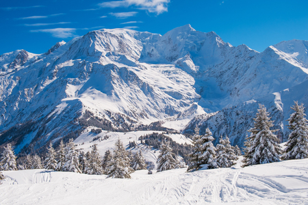 Winter landscape with Mont Blanc from Prarion, Les Houches, Chamonix, Franceの写真素材