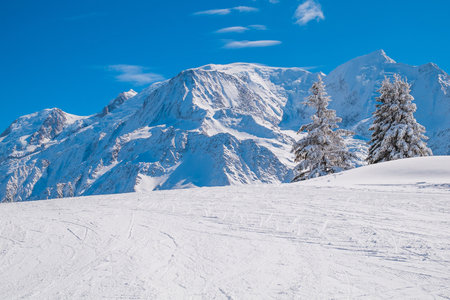 Winter landscape with Mont Blanc from Prarion, Les Houches, Chamonix, Franceの写真素材