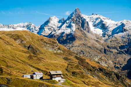 Aiguilles Rouges and Mont Blanc in autumn from Refuge de Moede d Anterne, Chamonix, Franceの写真素材