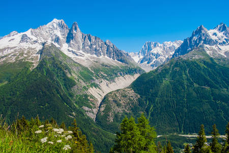View of Aiguille Verte in summer, Chamonix, Franceの写真素材