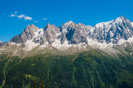 View of Mont Blanc from Plan Praz, Chamonix, Franceの写真素材