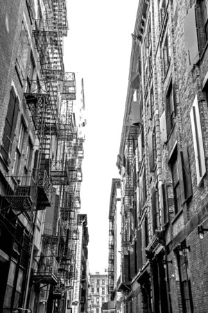 Fire escapes in New York in black and whiteの写真素材