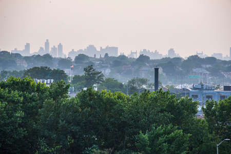 A view of the city from the top of the hill. Cityscape.の写真素材