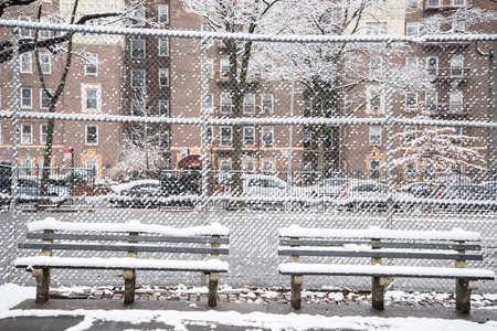 Snowfall in the city. Snowfall in the city. Winter landscape.の写真素材