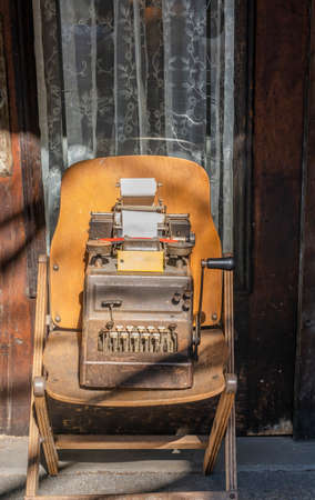 typewriter in the old town of Bologna, Italyの写真素材