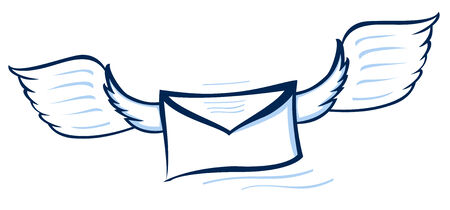 Vector illustration of a blue abstract envelope with wingsのイラスト素材