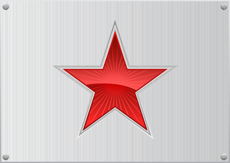 Vector illustration of a red star on aluminum backgroundのイラスト素材