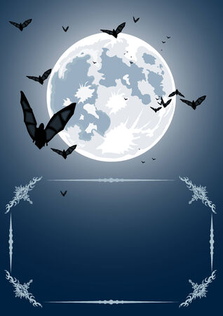 Vector Halloween frame with realistic moon and batsのイラスト素材