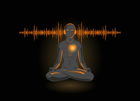 Vector illustration of yoga listening his heart, isolated on black background のイラスト素材