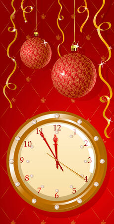 Vector greeting card with decorations and clock のイラスト素材