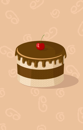 Vector illustration of chocolate cake with cherry and cinnamon pattern on background のイラスト素材