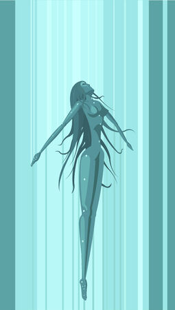 illustration of aqua girl moving up in water のイラスト素材
