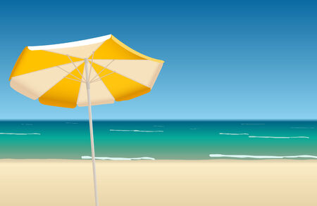 Vector illustration of tropical beach with orange umbrella のイラスト素材