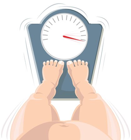 Overweight concept - fat person on the weight scale, high angle view のイラスト素材