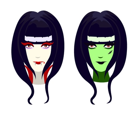 characters for Halloween, funny vampire and green zombie girl のイラスト素材