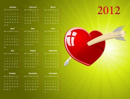 Vector European calendar with glossy heart for Valentines Day のイラスト素材