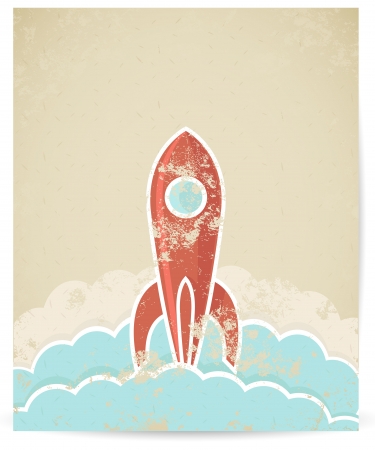 illustration of retro rocket with grunge texture のイラスト素材