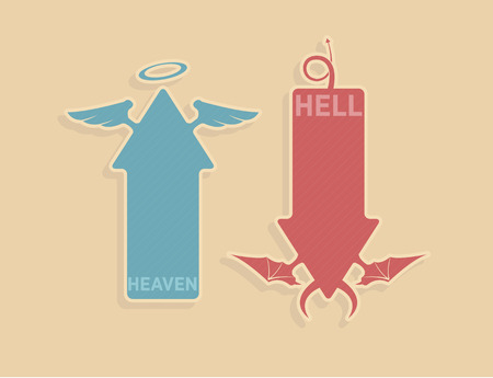 Vector up and down arrows with angel and devil symbolsのイラスト素材
