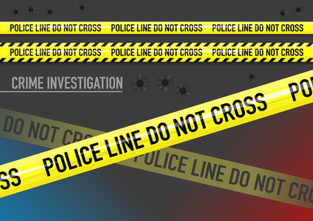 Vector set of Police line do not cross tape, lights, and bullet holesのイラスト素材