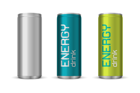 Vector illustration of energy drink cans in different colors, isolated on white background