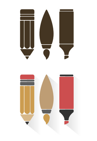 Vector sets of art tools or office supplies in flat style isolated on white backgroundのイラスト素材