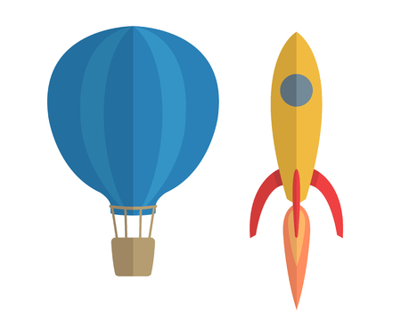 Vector illustration of air balloon and rocket, progress conceptのイラスト素材