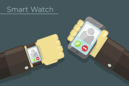 Vector illustration of smart watch and smartphone synchronization conceptのイラスト素材