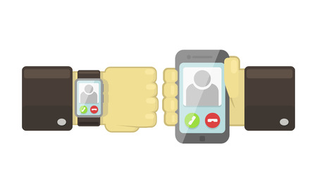 Vector smart watch and smartphone synchronization conceptのイラスト素材