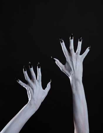 White ghost or witch hands with sharp black nails, body art, Halloween themeの写真素材