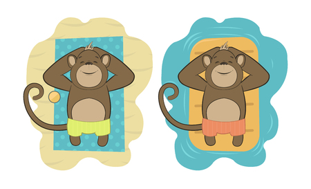 Vector set of monkeys relaxing on the beach, New Year 2016 symbol in Oriental zodiacのイラスト素材