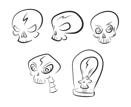 Vector set of simple one color skull sketchesのイラスト素材