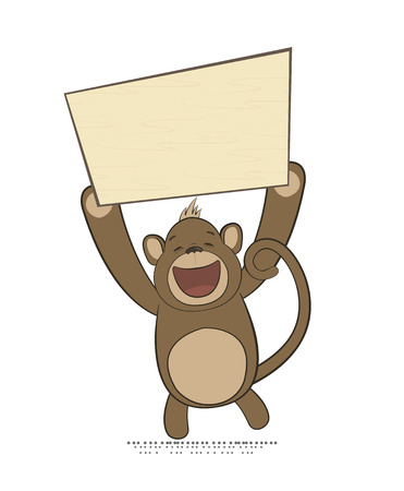 Vector monkey holding poster with copy-space, New Year 2016 symbol in Oriental zodiacのイラスト素材