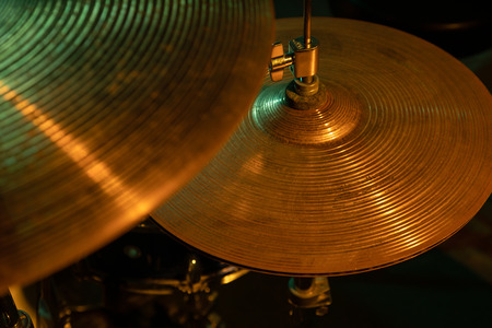 Studio shot of rock band drum set, focus on cymbalsの写真素材