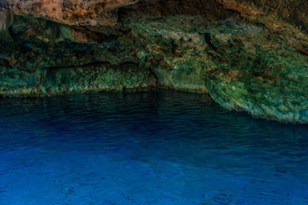 Cenote Dos Ojos with clear blue water in the caveの写真素材