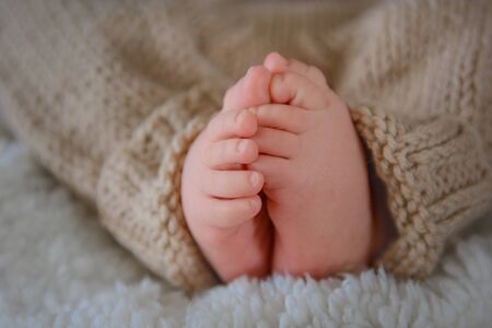 Newborn baby feet, Photo of newborn baby feet, soft focus.