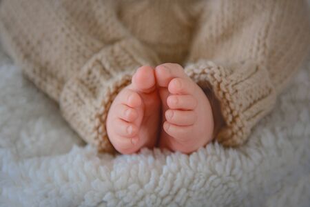 Newborn baby feet, Photo of newborn baby feet, soft focus.