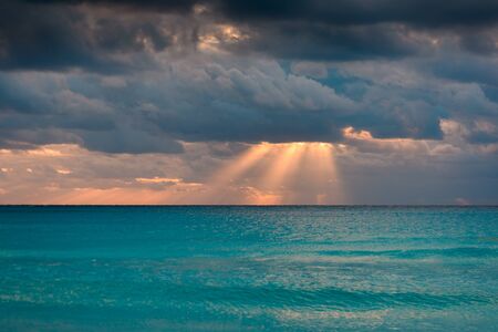 Dawn on the Caribbean Sea. Cancun morning.