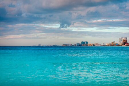 Dawn on the Caribbean Sea. Cancun morning. Clouds in the sky.の写真素材
