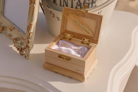 White table for a wedding ceremony on the seashore.