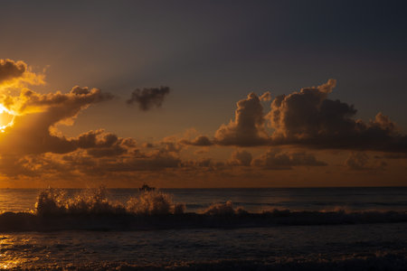 Sea beach with sky sunset or sunrise. Clouds over the sunset sea. Sunset at tropical beach. Nature...