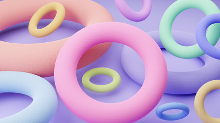 Pastel colors torus abstract background. Donut pattern 3dの写真素材